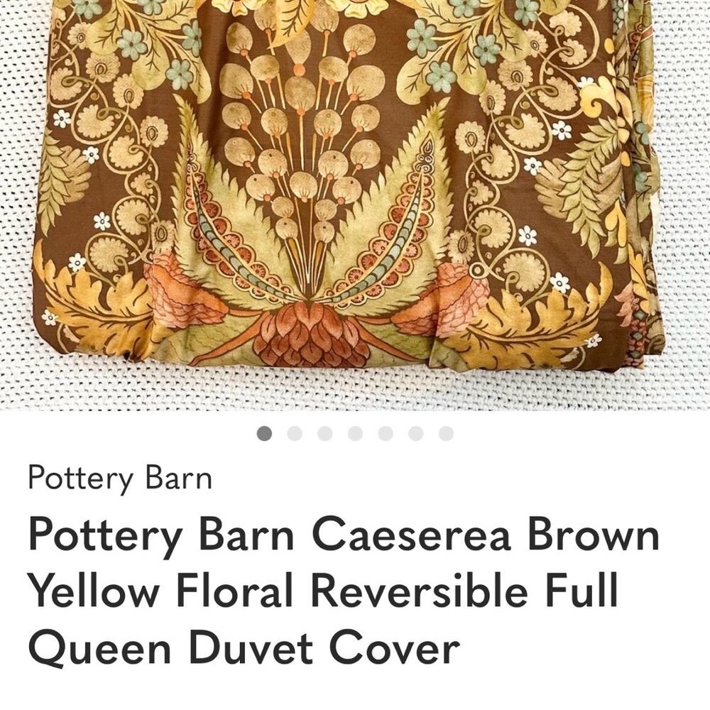 Pottery Barn Caeserea Brown Yellow Floral Reversible Full Queen Duvet Cover